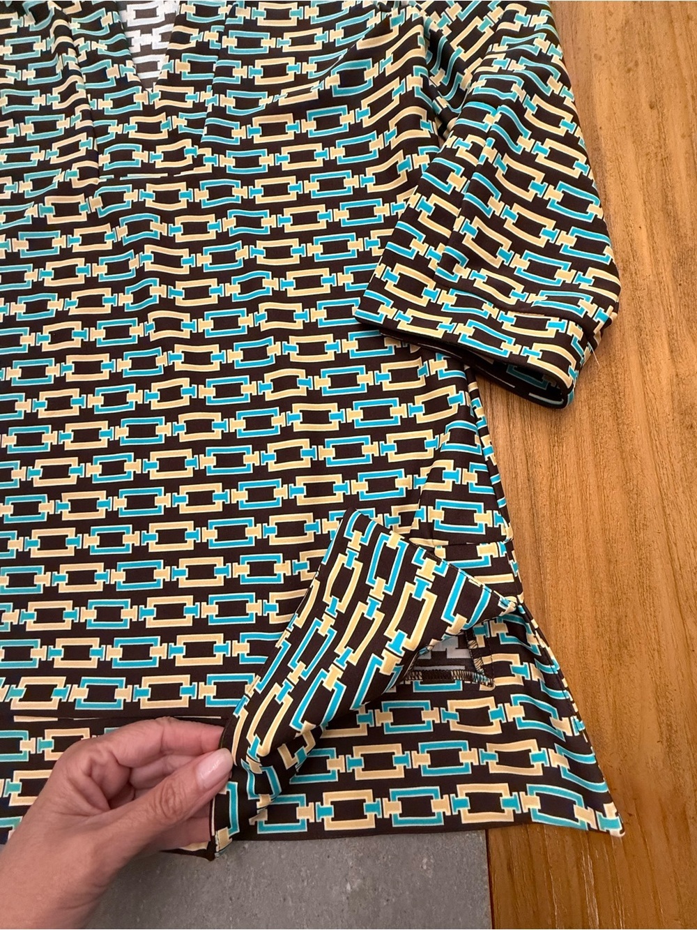 Jude Connally Jude Cloth Geometric Chain Print Brown Teal Cream Chris Top XS - Picture 5 of 9